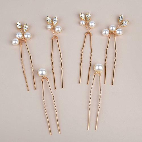 Hair Stick Plastic Pearl with brass wire & Rhinestone 6 pieces & fashion jewelry & for woman Sold By Set