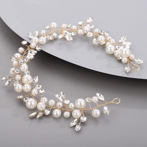 Headband Plastic Pearl with brass wire & Rhinestone fashion jewelry & for woman 180mm Sold By PC