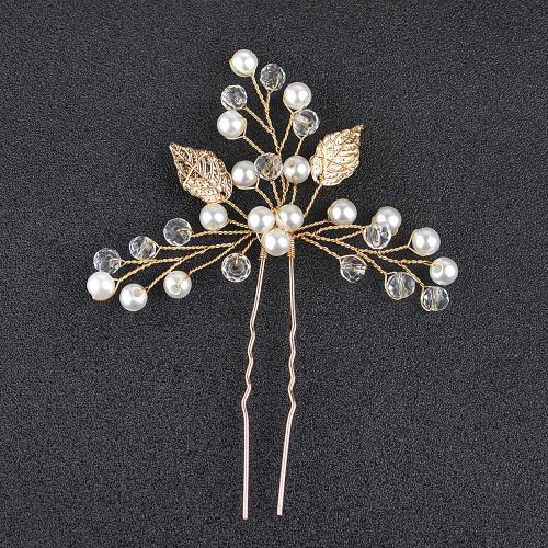 Hair Stick Plastic Pearl with brass wire & Crystal fashion jewelry & for woman Sold By PC