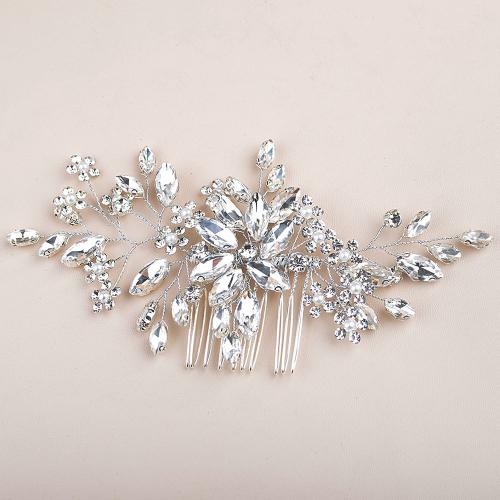 Decorative Hair Combs Rhinestone with brass wire fashion jewelry & for woman silver color Sold By PC