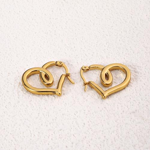 Stainless Steel Lever Terug Earring, 304 roestvrij staal, Hart, 18K verguld, mode sieraden & voor vrouw, gouden, 25x22mm, Verkocht door pair