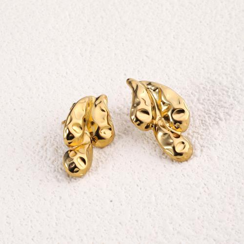 Stainless Steel Stud Earrings 304 Stainless Steel 18K gold plated fashion jewelry & for woman golden Sold By Pair