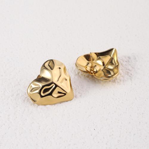 Stainless Steel Stud Earrings 304 Stainless Steel Heart 18K gold plated fashion jewelry & for woman golden Sold By Pair