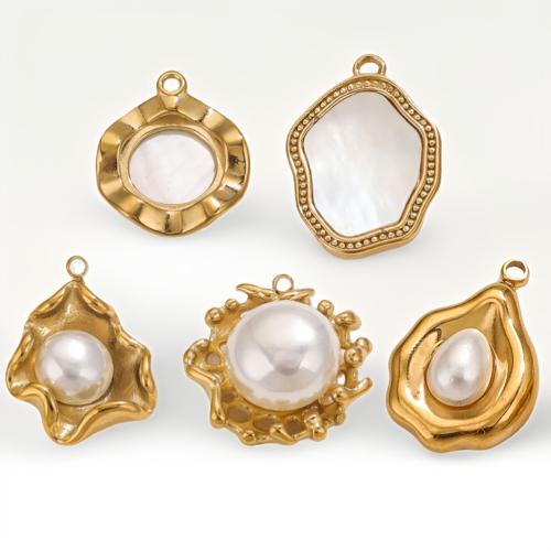 Stainless Steel Pendants 304 Stainless Steel with Plastic Pearl DIY golden Sold By Bag