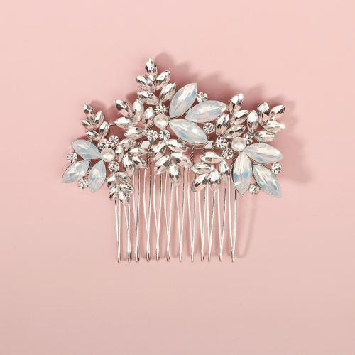 Decorative Hair Combs Zinc Alloy with Plastic Pearl fashion jewelry & for woman & with rhinestone silver color Sold By PC