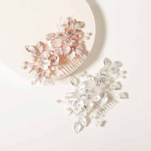 Decorative Hair Combs Zinc Alloy with Glass Rhinestone & brass wire & Plastic Pearl fashion jewelry & for woman Sold By PC