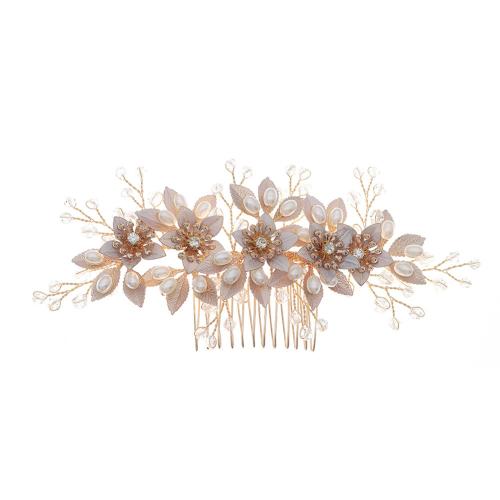 Decorative Hair Combs Zinc Alloy with brass wire & Crystal & Rhinestone & Plastic Pearl fashion jewelry & for woman golden Sold By PC