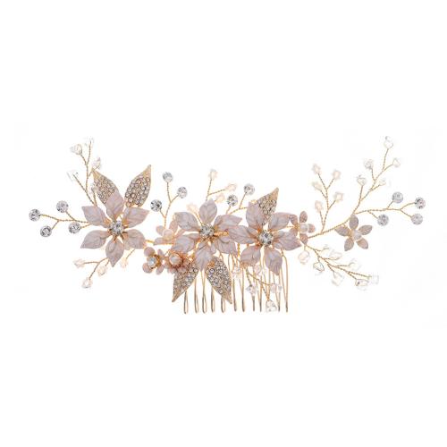 Decorative Hair Combs Zinc Alloy with brass wire & Crystal & Rhinestone & Plastic Pearl fashion jewelry & for woman golden Sold By PC