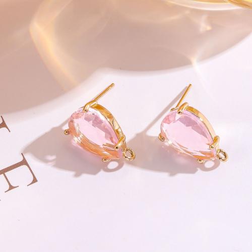 Brass Earring Stud Component Crystal with Brass Teardrop gold color plated DIY Sold By Pair