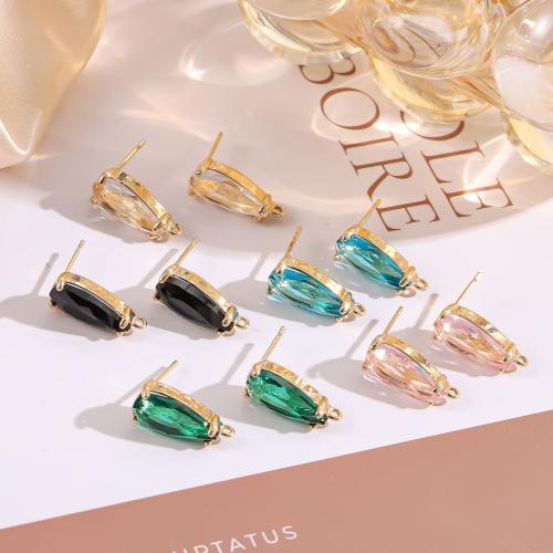 Brass Earring Stud Component Crystal with Brass Teardrop gold color plated DIY Sold By Pair