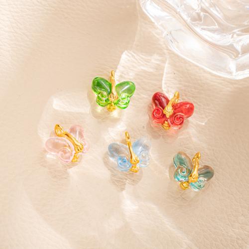 Crystal Pendants with Brass Butterfly gold color plated DIY nickel lead & cadmium free Sold By PC