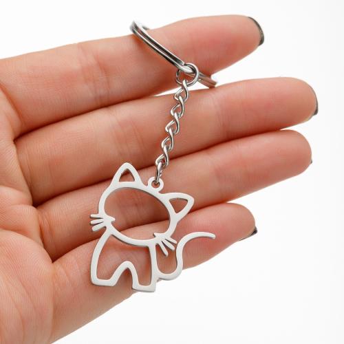 Stainless Steel Key Clasp 304 Stainless Steel Cat silver color plated fashion jewelry Sold By PC