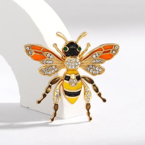 Zinc Alloy Brocher, Bee, guldfarve belagt, for kvinde & emalje & med rhinestone, flere farver til valg, nikkel, bly & cadmium fri, 43x40mm, Solgt af PC