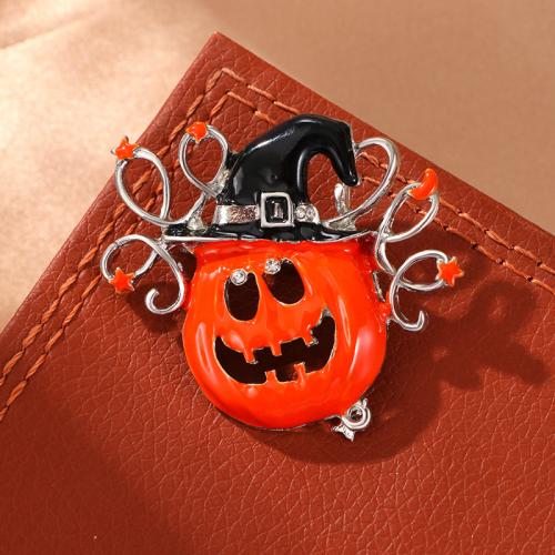 Zinc Alloy Brocher, Græskar, guldfarve belagt, Halloween Design & for kvinde & emalje & med rhinestone, appelsin, nikkel, bly & cadmium fri, Solgt af PC