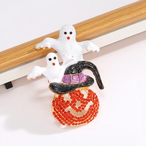 Zinc Alloy Brooches Pumpkin gold color plated Halloween Design & for woman & enamel & with rhinestone orange nickel lead & cadmium free Sold By PC