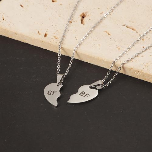 Stainless Steel Jewelry Necklace 304 Stainless Steel Heart silver color plated for woman Sold By PC