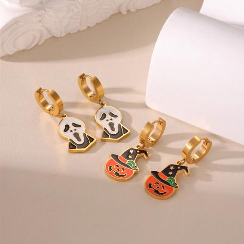 304 Stainless Steel Huggie Hoop Drop Earring gold color plated Halloween Jewelry Gift & for woman & enamel Sold By Pair