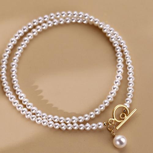 Kunststof parel ketting, Plastic Pearl, met Messing, mode sieraden, wit, Lengte 43 cm, Verkocht door PC