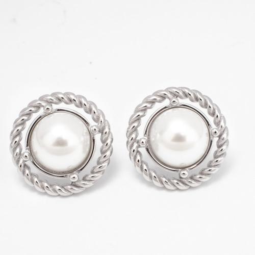 Roestvrij staal Stud Earrings, 304 roestvrij staal, met Plastic Pearl, mode sieraden & voor vrouw & hol, meer kleuren voor de keuze, 31x21mm, Verkocht door pair