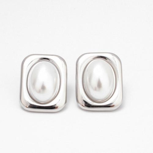 Roestvrij staal Stud Earrings, 304 roestvrij staal, met Plastic Pearl, mode sieraden & voor vrouw, meer kleuren voor de keuze, 19x15mm, Verkocht door pair