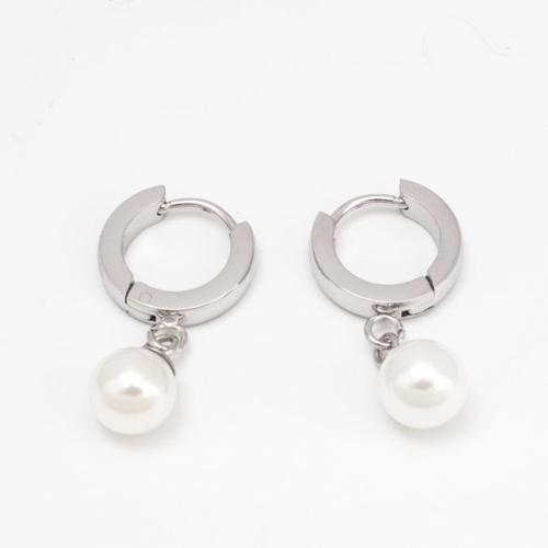 Stainless Steel Lever Terug Earring, 304 roestvrij staal, met Plastic Pearl, mode sieraden & voor vrouw, meer kleuren voor de keuze, 25x14mm, Verkocht door pair