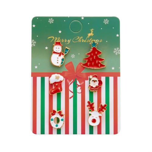 Broches de Noël, alliage de zinc, Placage, 6 pièces & Conception de Noël & styles différents pour le choix & émail, Vendu par fixé