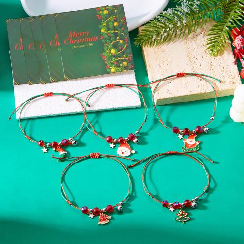 Bracelet de vacances de Noël, alliage de zinc, avec corde de cire & cristal, fait à la main, Double couche & Conception de Noël & styles différents pour le choix, multicolore, Longueur 7.09-11.81 pouce, Vendu par PC