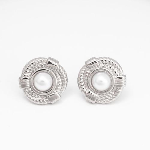 Roestvrij staal Stud Earrings, 304 roestvrij staal, met Plastic Pearl, mode sieraden & voor vrouw, meer kleuren voor de keuze, 20x20mm, Verkocht door pair