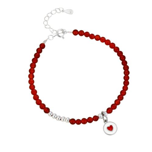 925 Sterling Silver Bangle Bracelet with Red Agate with 3CM extender chain Heart for woman & enamel silver color Length Approx 16 cm Sold By PC