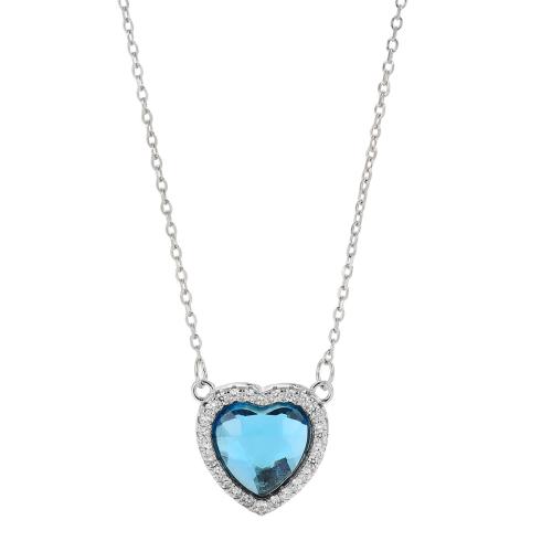 Cubic Zircon Micro Pave 925 Sterling Silver Necklace with 5CM extender chain Heart micro pave cubic zirconia & for woman silver color Length Approx 40 cm Sold By PC