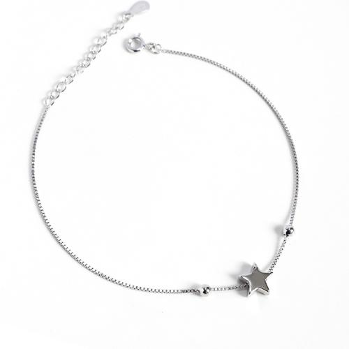 Moda tornozeleira de prata esterlina, 925 prata esterlina, with 3CM extender chain, Estrela, para mulher, prateado, comprimento Aprox 19 cm, vendido por PC