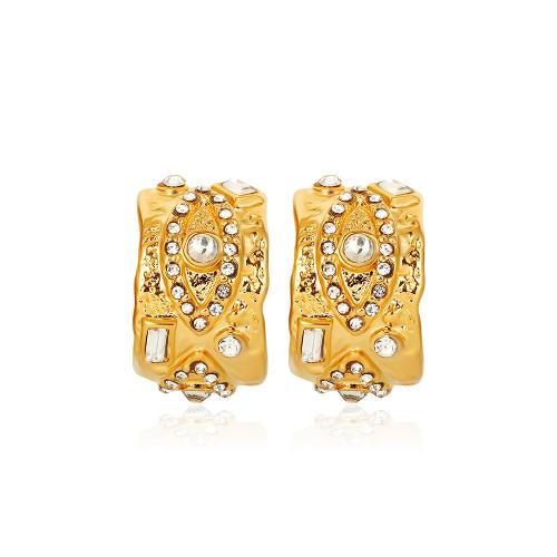 Stainless Steel Stud Earrings 304 Stainless Steel plated micro pave cubic zirconia & for woman gold Sold By Pair