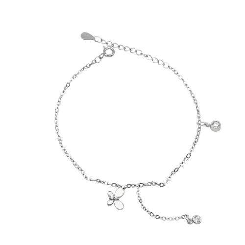 Fashion Sterling Sølv Anklet, 925 Sterling Sølv, med 3CM extender kæde, Butterfly, Micro Pave cubic zirconia & for kvinde, sølv, Længde Ca. 22 cm, Solgt af PC