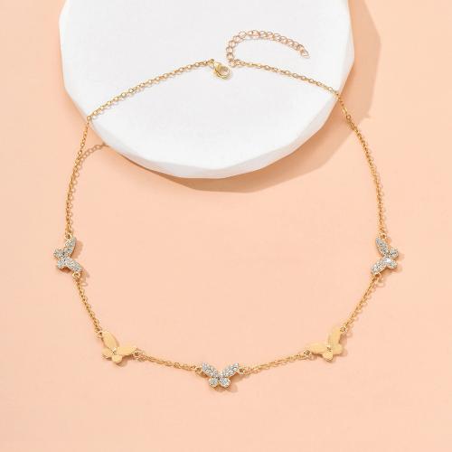 Zinc Alloy Jewelry Necklace Butterfly plated micro pave cubic zirconia & for woman gold Sold By PC