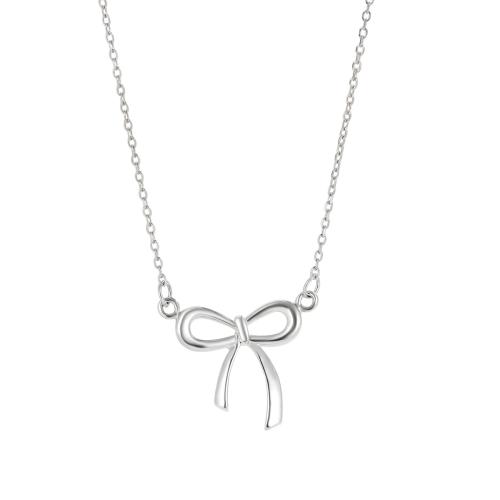 925 Sterling Silver Necklaces with 5CM extender chain Bowknot plated for woman silver color Length Approx 40 cm Sold By PC