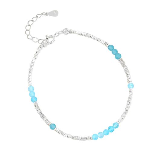 Pulseiras de prata, 925 prata esterlina, with Pedra olho de gato, with 3CM extender chain, banhado, para mulher, prateado, comprimento Aprox 16 cm, vendido por PC