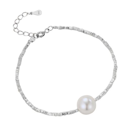 925 Sterling Silver Bangle Bracelet with Plastic Pearl with 3CM extender chain plated for woman Length Approx 16 cm Sold By PC