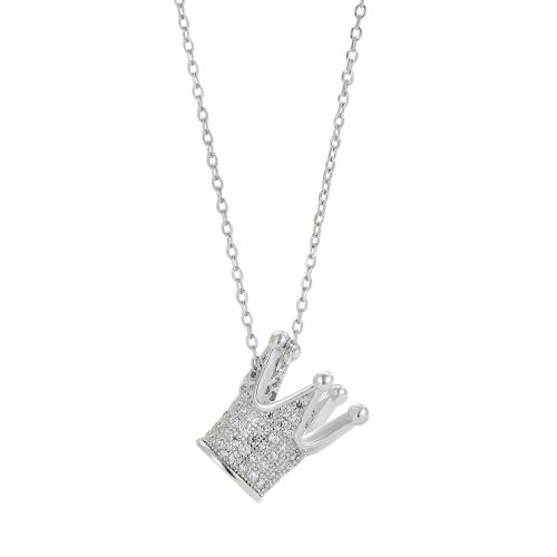 Cubic Zircon Micro bana Sterling Silver Halsband, 925 Sterling Silver, med 5CM extender kedja, Crown, plated, micro bana cubic zirconia & för kvinna, silver, Längd Ca 40 cm, Säljs av PC