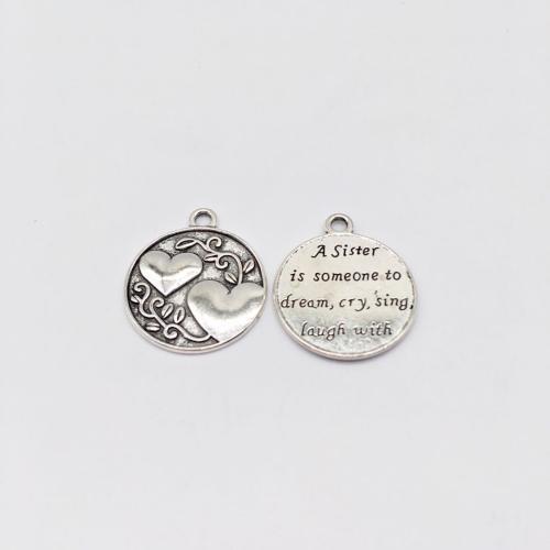 Zinc Alloy Pendants Round antique silver color plated DIY Sold By Bag