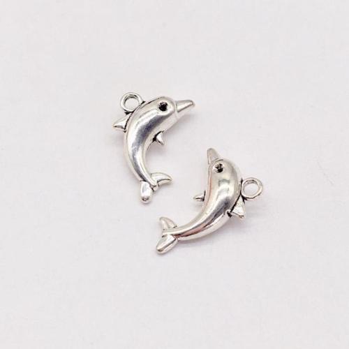 Zinc Alloy Animal Pendants Dolphin antique silver color plated DIY Sold By Bag