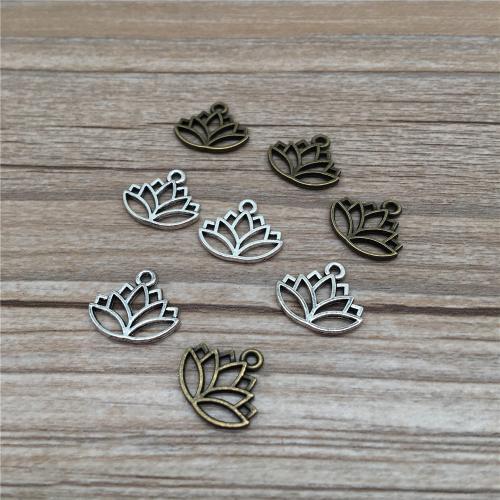 Zinc Alloy Flower Pendler, Lotus, forgyldt, du kan DIY, flere farver til valg, 14x15mm, 100pc'er/Bag, Solgt af Bag