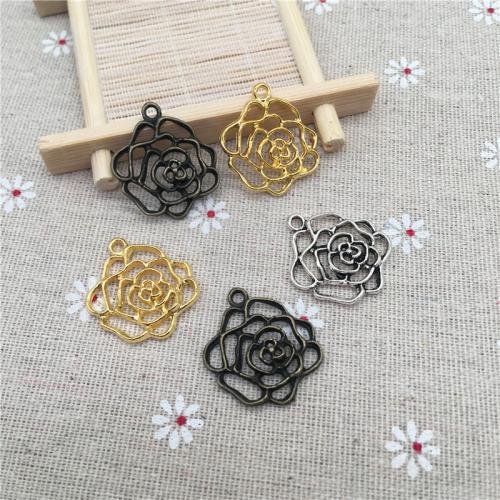 Zinc Alloy Flower Pendler, Rose, forgyldt, du kan DIY, flere farver til valg, 28x26mm, 100pc'er/Bag, Solgt af Bag