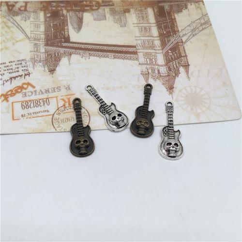 Musical Instrument Shaped Zinc Alloy Pendler, Guitar, forgyldt, du kan DIY, flere farver til valg, 32x10mm, 100pc'er/Bag, Solgt af Bag