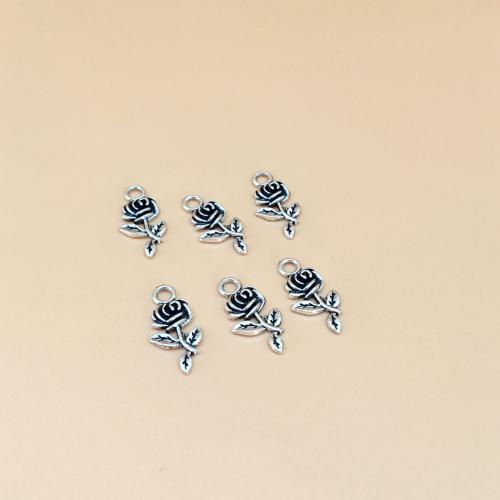 Pingentes de flor de liga de zinco, Rose, banho de cor prata antiga, DIY, 21.50x10mm, 100PCs/Bag, vendido por Bag