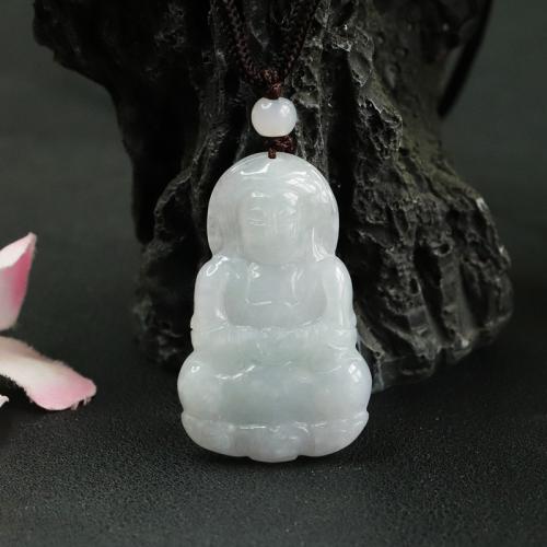 Edelsteen Hangers Sieraden, Jadite, Guanyin, Gesneden, DIY, Grade A, 38x23x4mm, Verkocht door PC