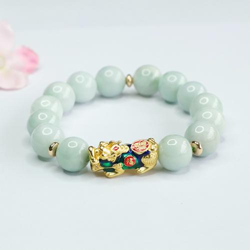 jade bracelet, avec alliage de zinc, bête sauvage Fabuleuse, unisexe & émail, grade A, beads length 13mm, Longueur Environ 6-8 pouce, Vendu par PC