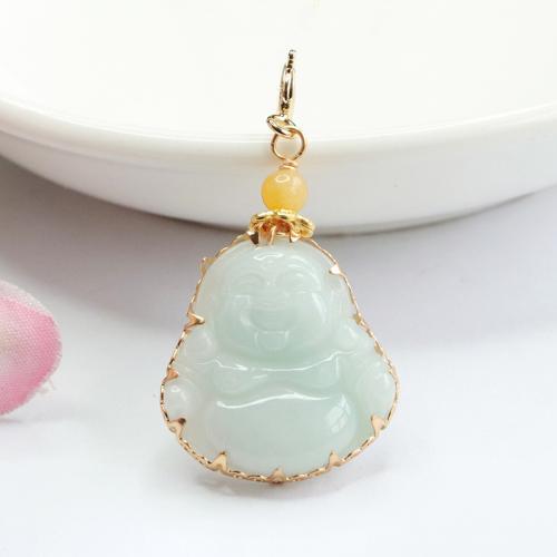 Gemstone Pendants Jewelry Jadeite with Brass Buddha DIY Grade A Sold By PC