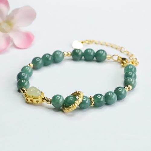 jade bracelet, avec alliage de zinc, calebasse, fait à la main, style folk & pour femme, grade A, beads length 6mm, Longueur Environ 6-8 pouce, Vendu par PC