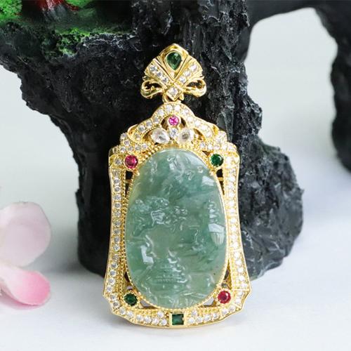 Gemstone Pendants Jewelry Jadeite with Brass DIY & with rhinestone Grade A Sold By PC