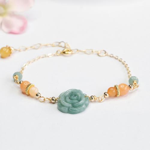 Jadeite Bracelet with Zinc Alloy Flower folk style & for woman Length Approx 6-8 Inch Sold By PC